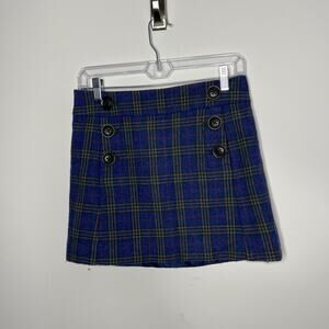 Gap Skirt Womens 0 Blue Tartan Plaid Wool Blend Mini‎ Skirt Preppy School Girl